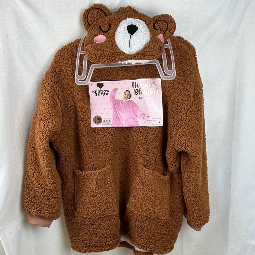 Brown Bear Hooded Blanket by Rainbow Sugar 61” x 45” NWT! Kids One Size